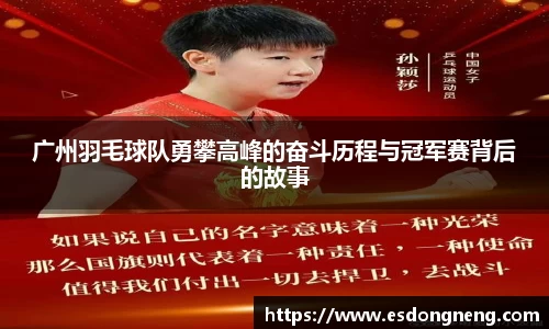 广州羽毛球队勇攀高峰的奋斗历程与冠军赛背后的故事